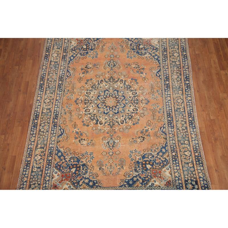 Hand Knotted Oriental 100% Wool Carpet Traditional Medallion Oranges & Rust Mashad Area Rug - 9' 4'' X 6' 4''