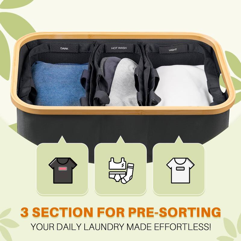 Laundry Hamper 3 Section, 160l Extra Large Hampers,Dirty Clothes Hamper Collapsible Laundry Basket Organizer