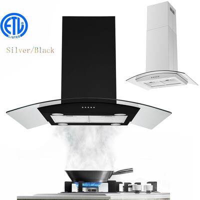30 inch Island Mount Range Hood 700CFM Tempered Glass Cook Vent Hood LED Light