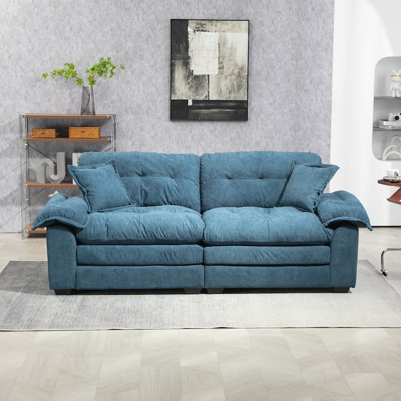 Small Sofa Loveseat Deep Seat Sofa Couch with 2 Throw Pillows, 2-Seater Settee with Pillow Top Armrests - Blue