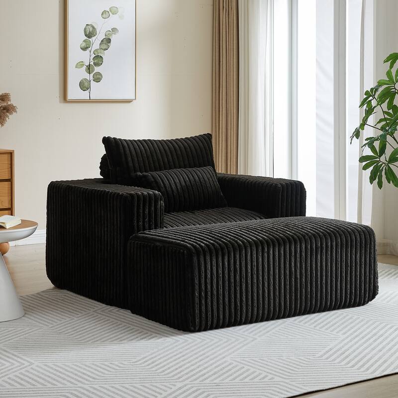 Modern 62.5" Corduroy Sponge Sofa with Removable Footrest, No Assembly Required, Cozy Sleeper Chair for Indoor Spaces