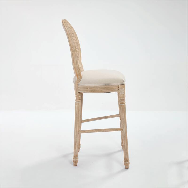 Set of 2 French Country Dining Chairs, Upholstered with Natural Rattan Round Back