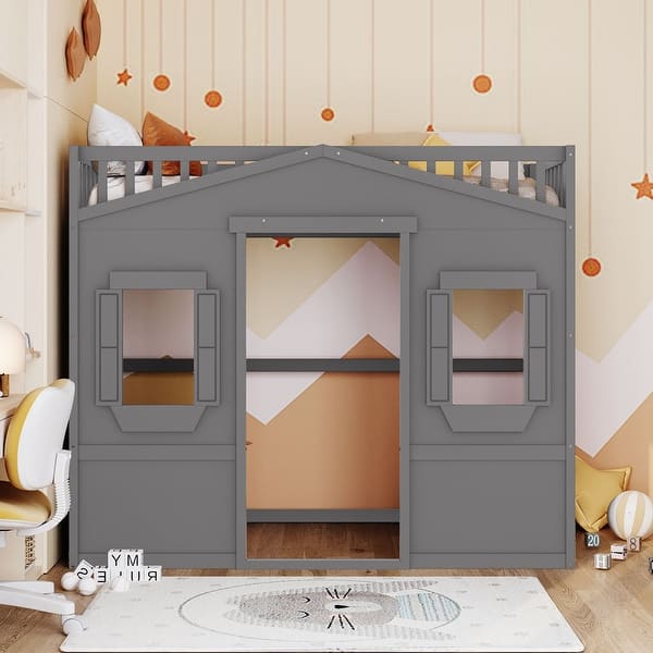 slide 2 of 13, Modern Twin Size House Loft Bed With Ladder and Solid Construction,No Box Spring Required Grey