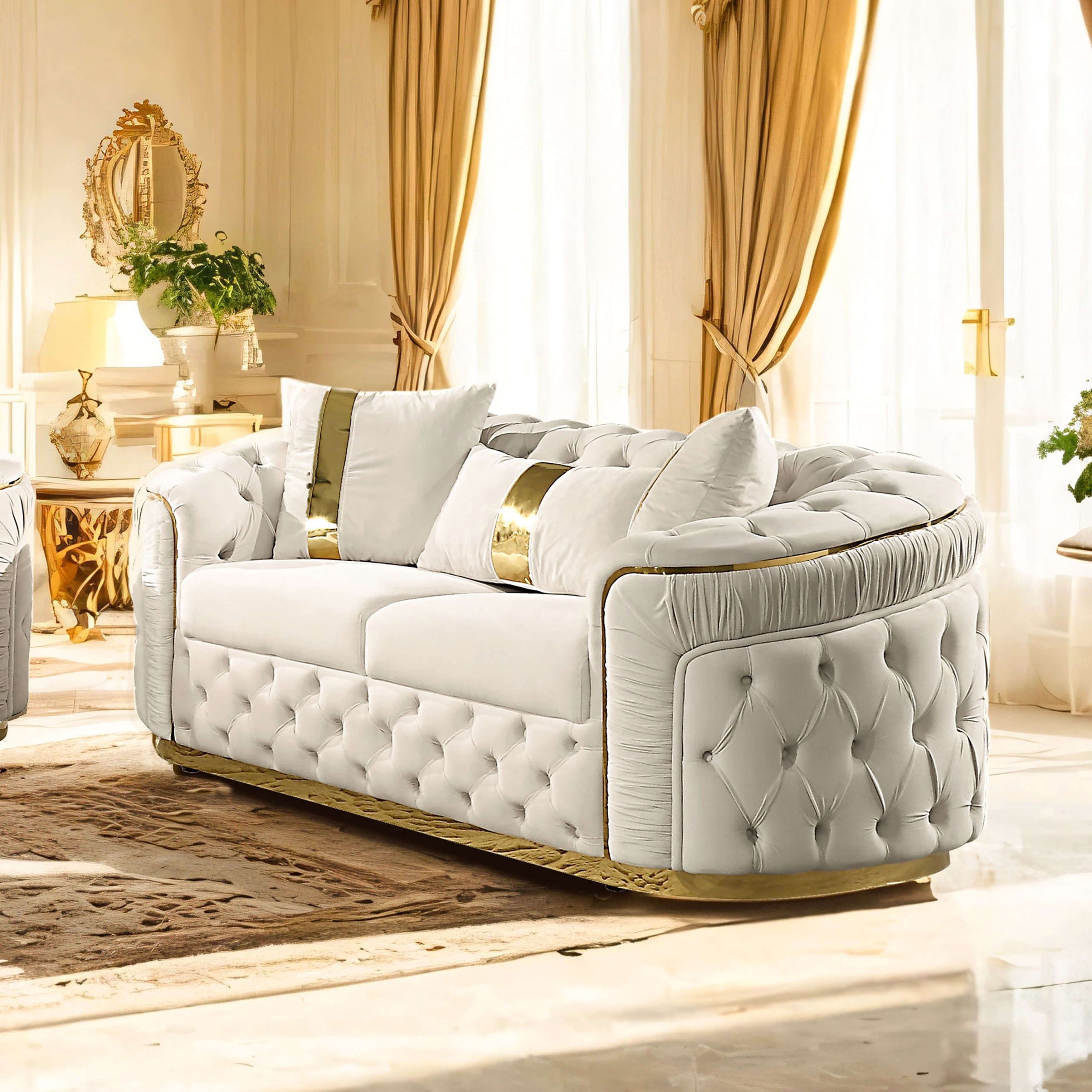 Furniture of America Ospray III Glam Beige Polyester Fabric Button Tufted Loveseat