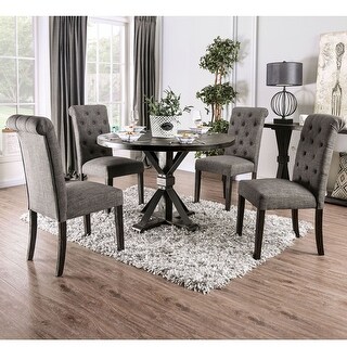 Fend Farmhouse Solid Wood 5-Piece Round Dining Table Set with Tufted ...