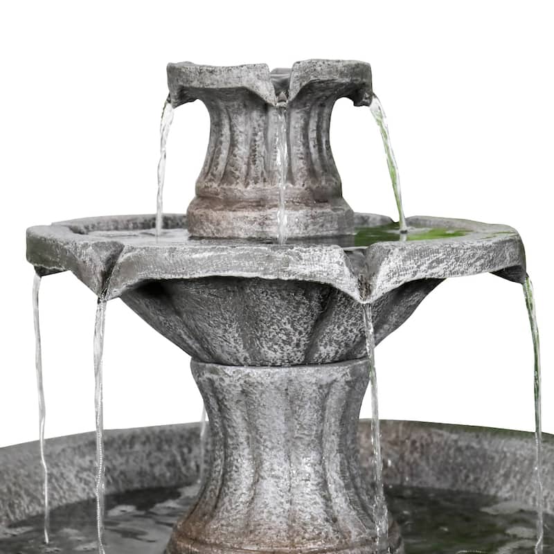 2-Tier Freestanding Waterfall Fountain for Outdoor Garden Decor