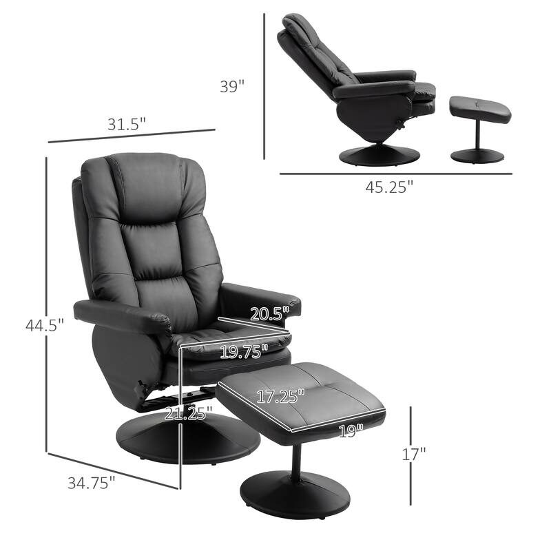 360 Swivel Recliner Chair Adjustable Recline Office Chair Soft PU Leather Computer Chair with Footrest