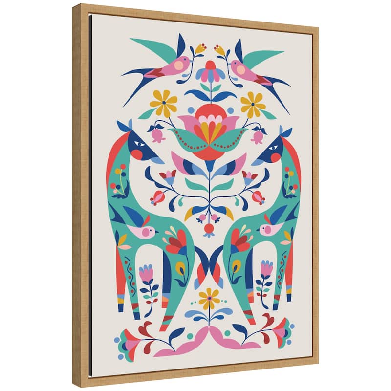 Kate and Laurel Sylvie Folk-art Horses and Birds Framed Canvas by Rachel Lee - 18x24