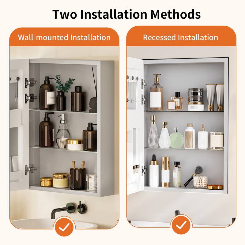 Bathroom Mirror Medicine Cabinet Recessed or Surface Mount with Adjustable Shelves - 20x5x28 inch