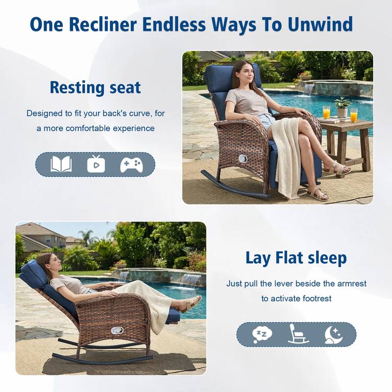 Pocassy Patio Rocker Chaise Lounge Chairs with Adjustable Backrest Set.