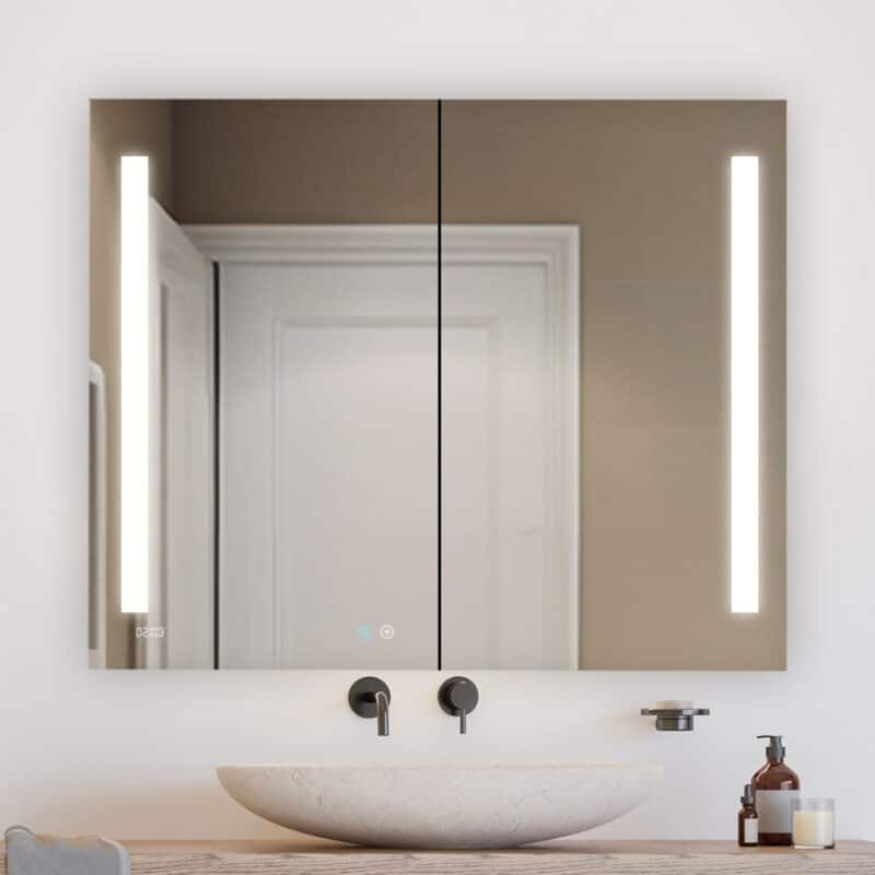 AQUADOM Signature Royale 48W LED Medicine Cabinet Defogger, 3X LED Vertically Adjustable Magnifying Mirror, Electrical Outlets