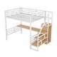 preview thumbnail 7 of 7, Full Size Metal Loft Bed with Desk, Storage Staircase, Wardrobe, and Reversible Stairs - White