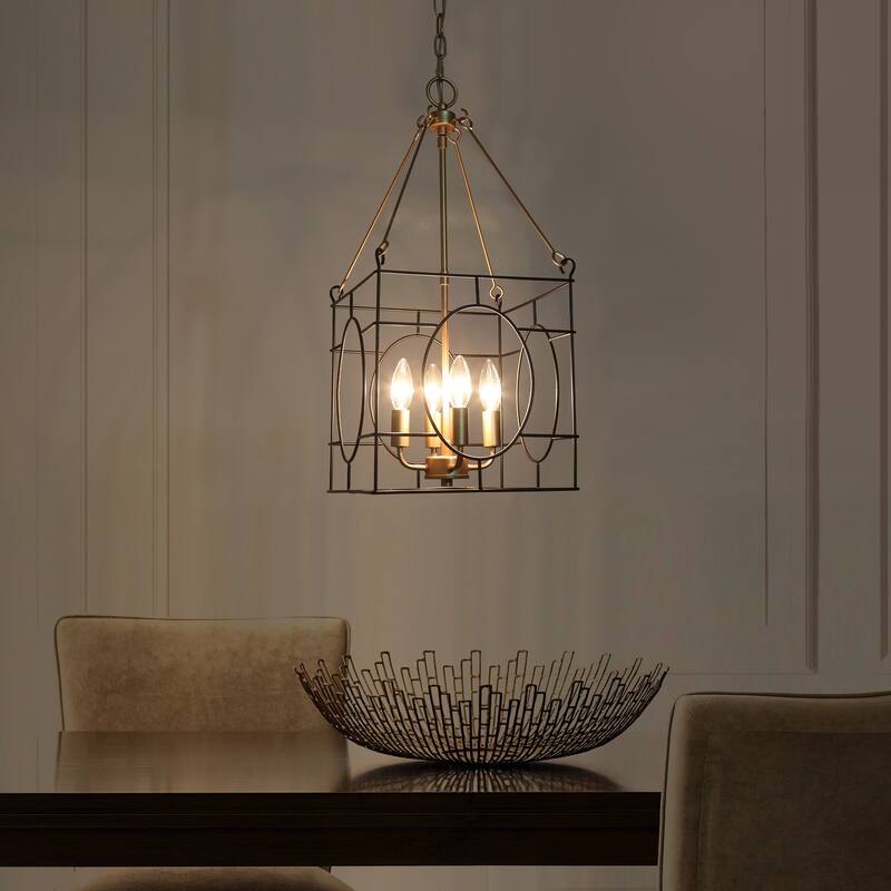 Alestair Modern Geometric Cage Chandelier Black and Gold Candle Pendant Ceiling Lights - Black and Gold - D11" x H24.5"