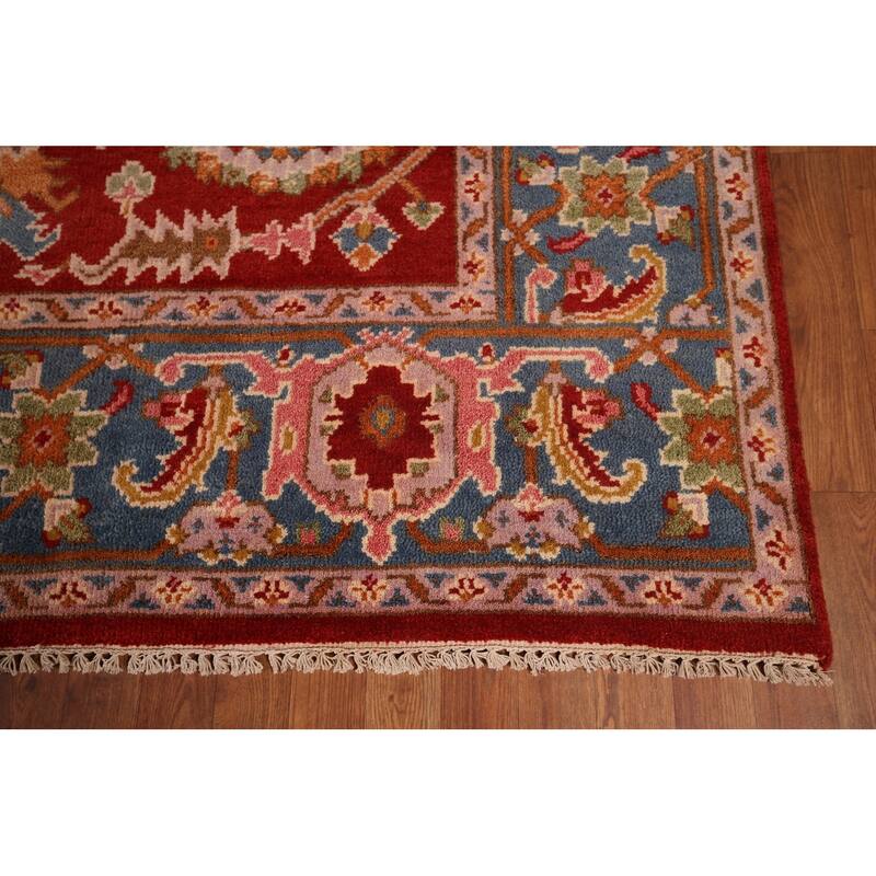 All-Over Red Oushak Indian Area Rug Handmade Wool Carpet - 8'10"x 11'8"