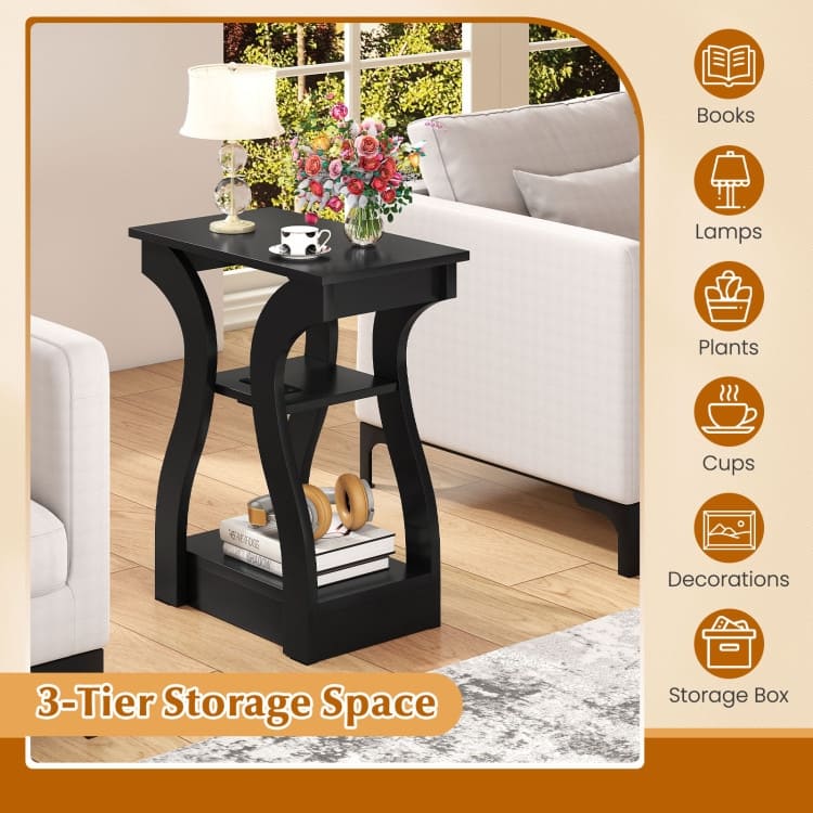 Set of 2 Engineered Wood 3-Tier Side Table with USB and Outlets - 19.5" x 12" x 24"