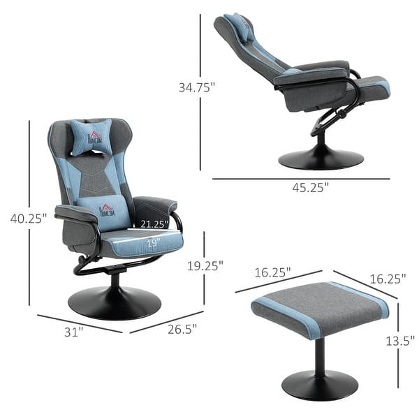 Upholstered Swivel Recliner with Ottoman, Video Gaming Chair