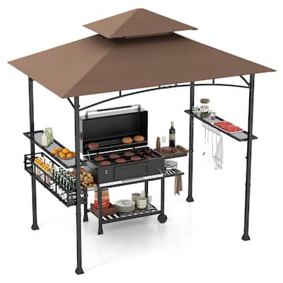 Gymax 8 x 5 FT BBQ Grill Gazebo w/ 2 Side Shelves Storage Basket