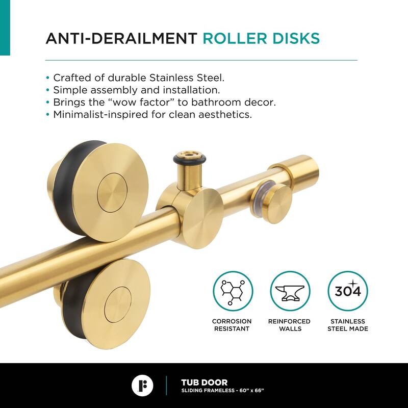 Fine Fixtures Tub Door Sliding Frameless Tempered Glass