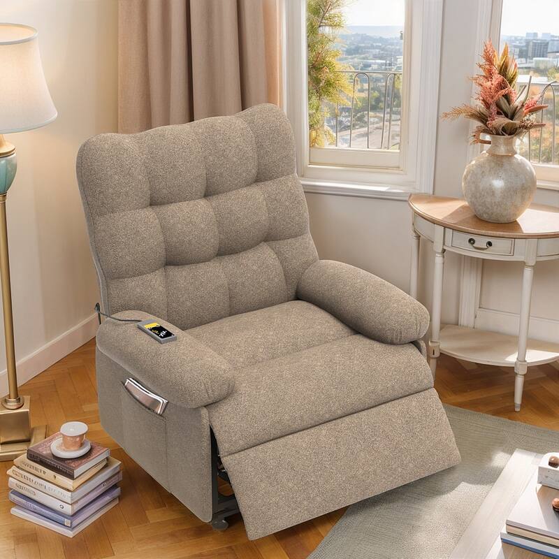 Breathable Fabric Recliner With Remote Control ,Side Pockets ,Adjustable Backrest And Footrest