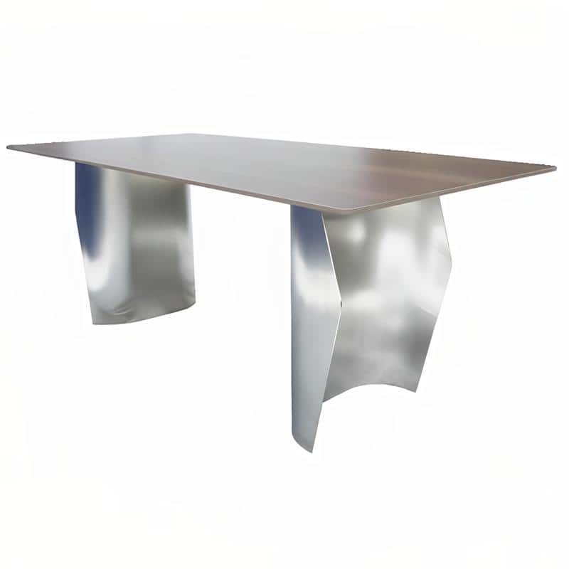 Zelan Mid-Century Modern Sintered Stone Dining Table - Rectangular Kitchen Table with Semi-Circular Steel Legs