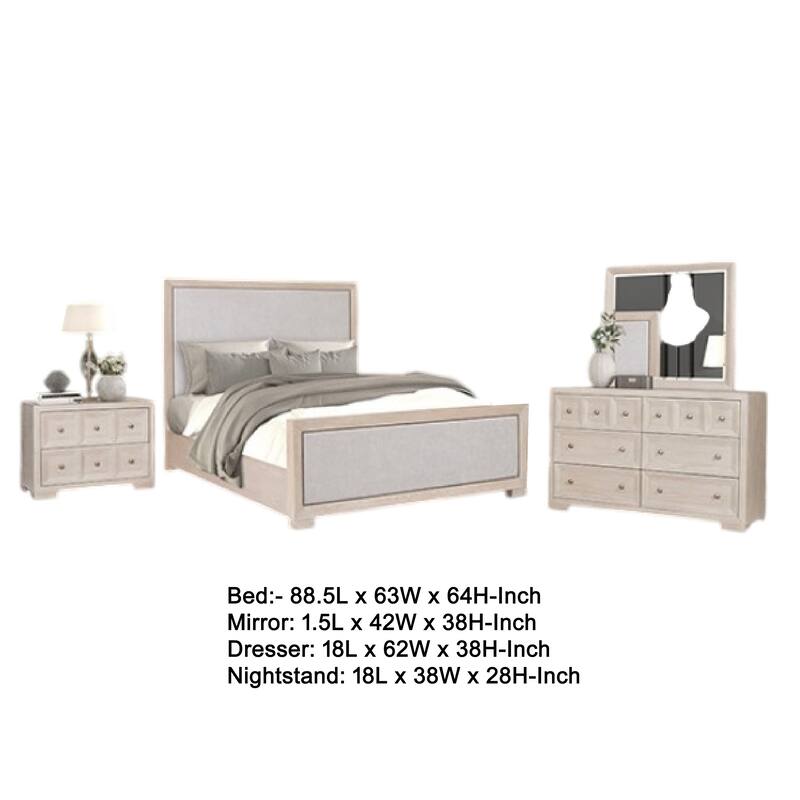 Kizie 4pc Queen Bedroom Set, Mirror, XL Nightstand, Tawny Brown, Gray