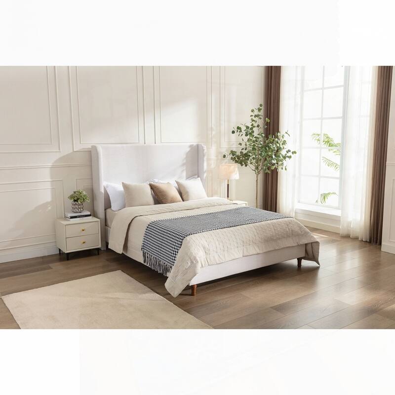 Upholstered Wingback Bed Without Wooden Slats Box Spring Required