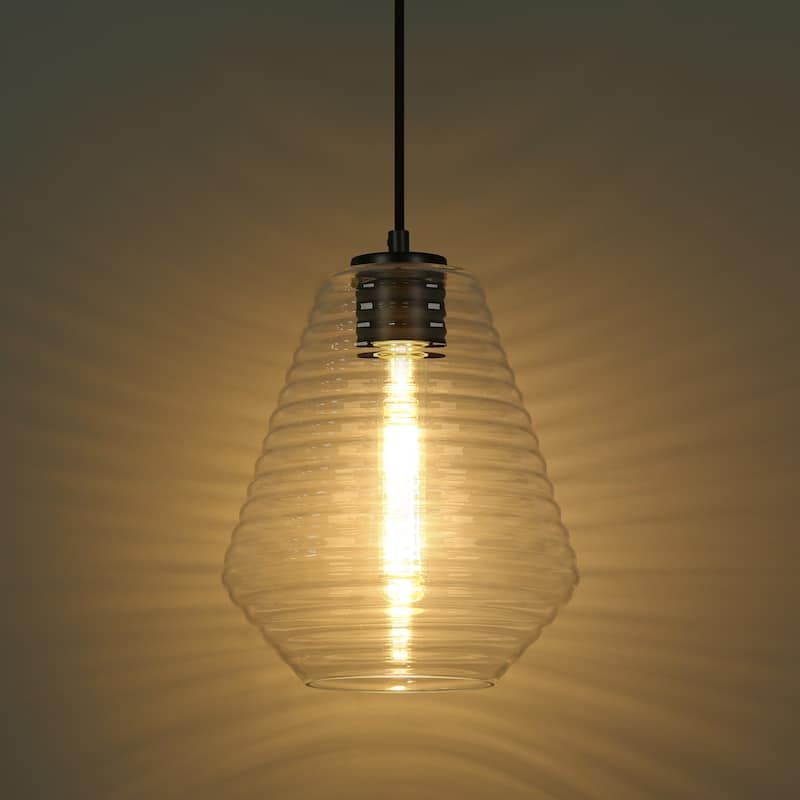 Modern Unique 1-light Ripped Glass Pendant Light Pear-Shaped Kitchen Island Light for Dining Room - 7.8"D × 11.5"H