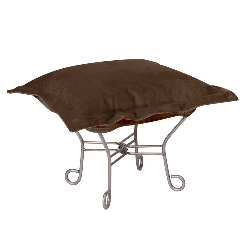 Allan Andrews Scroll Puff Ottoman with Titanium Frame & Cover, Bella Collection - Chocolate