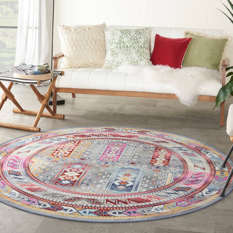 Nourison Vintage Kashan Bordered Traditional Area Rug - 6' Round - Grey/Multi - Round