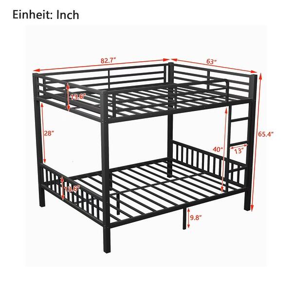 Queen over Queen Size Metal Bunk Bed with Ladder and Slats Support for Adults Teens