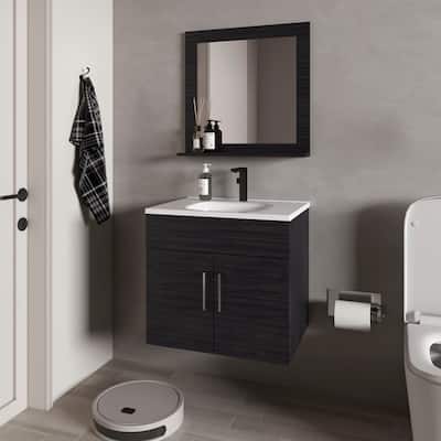 Floating Bathroom Vanity Set with Sink, Two-Door Cabinet, and Mirror,Wengue