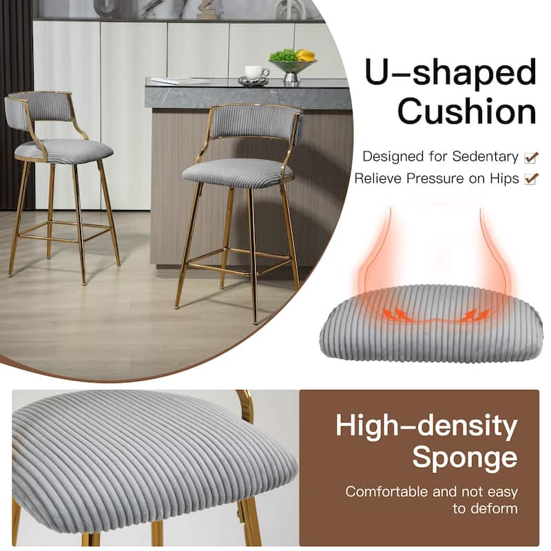 2,26'' Counter Height Bar Stools w/Corduroy Upholstery and Golden Chromed Base(Set of 2） - N/A