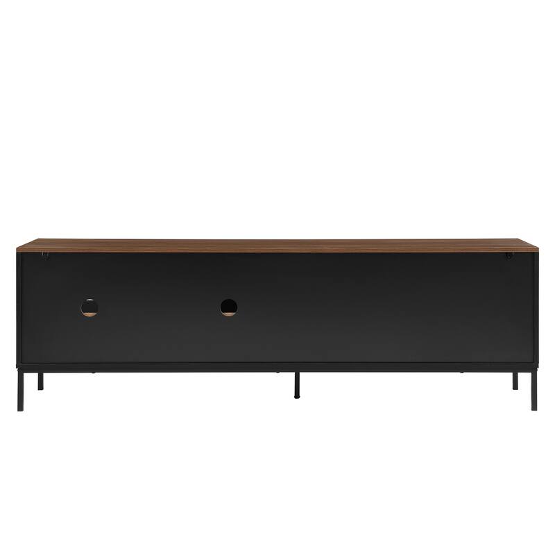 Farmhouse TV Stand for TVs up to 75 Inches, Sliding Doors TV Cabinet TV Console Table for Living Room