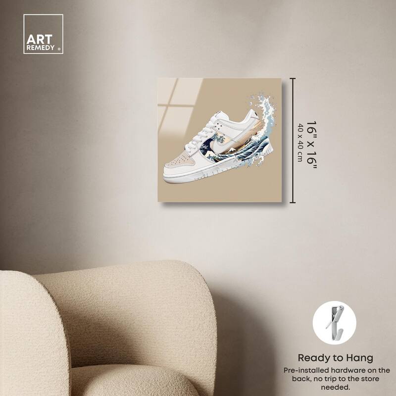 Great Wave Sneaker Splash Acrylic by Art Remedy, Ready to Hang