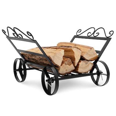 Costway Firewood Storage Rack Steel Fireplace Log Holder w/ Wheels - See Details