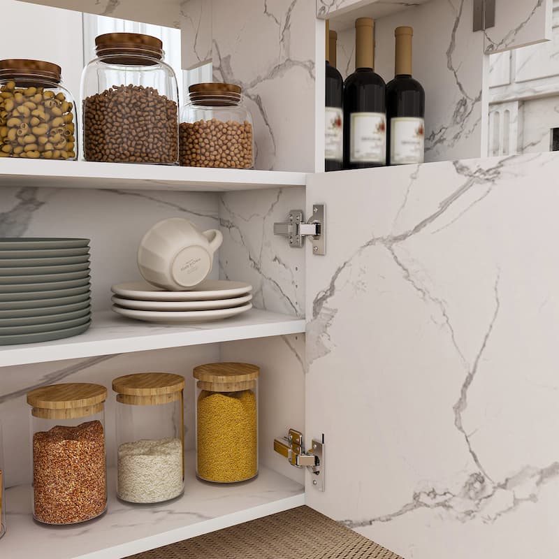 Multi-Functional Folding Table with Storage Shelves and Wheels, 47 Inch Foldable Dining Table for Small Spaces