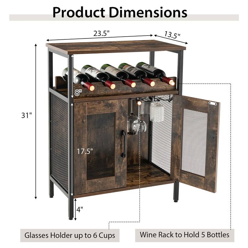 Gymax Industrial Liquor Bar Cabinet Buffet Sideboard Detachable Wine