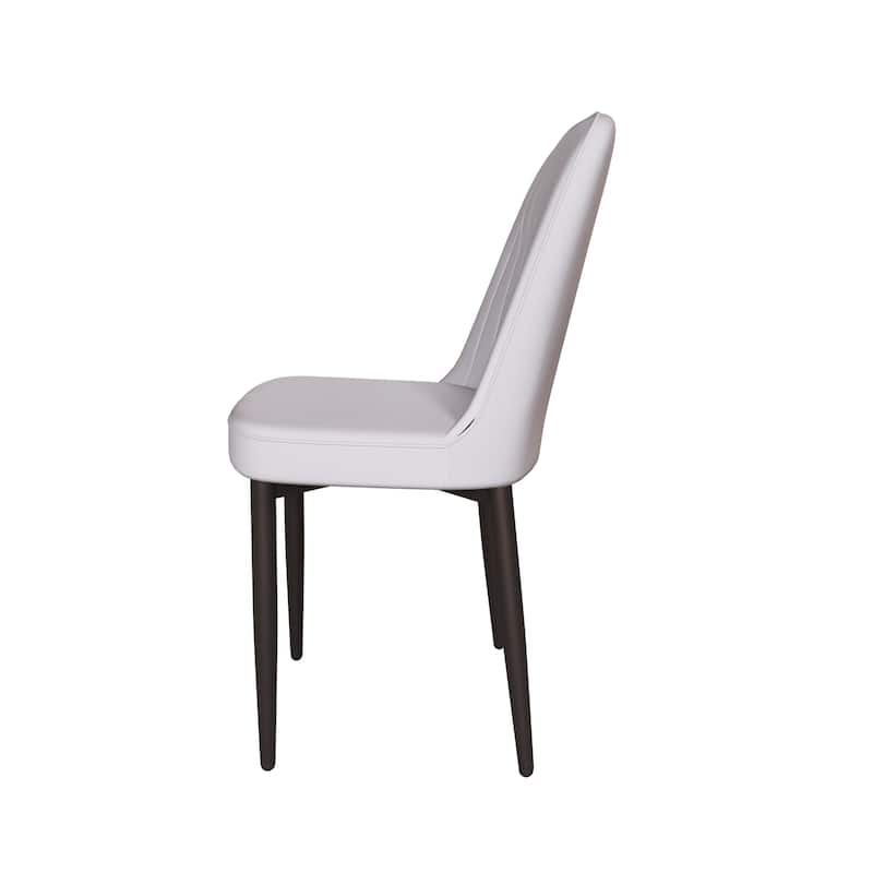 Modern Grey Dining Chair Made of High-Quality PU Leather Fabric w/ Thick Soft Cushions & Black Metal leg