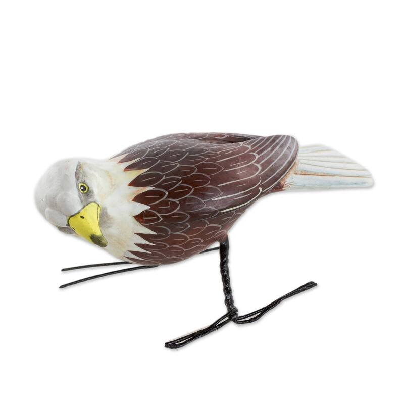 NOVICA Handmade Inquisitive Bald Eagle Ceramic Figurine (Guatemala) - 5.0 " L x 2.8" W x 2.4 " D