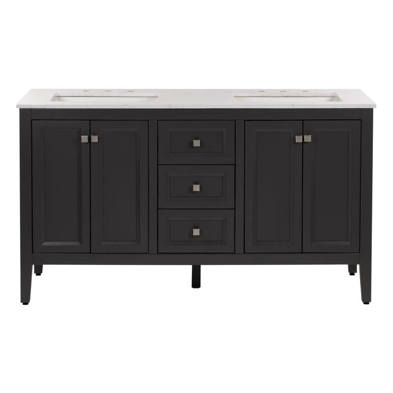 Cartland 61" Double-Sink Bathroom Vanity With 2 Cabinets, 3 Drawers, and Sink Top