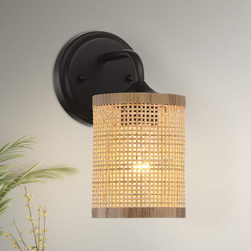 Azura Single-Light Wall Sconce with Rattan Shade - Rattan