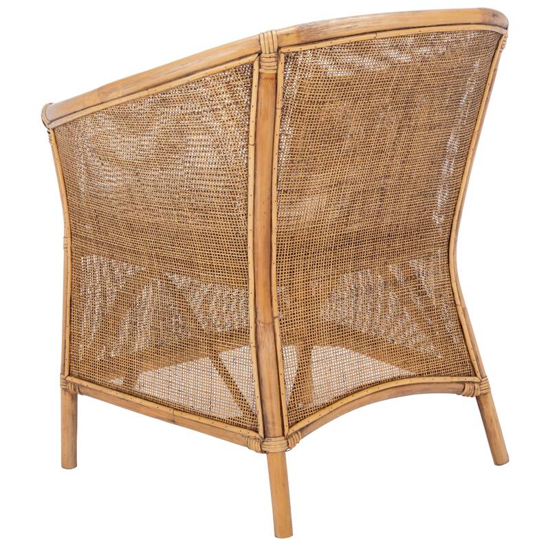 SAFAVIEH Adline Rattan Honey Brown Accent Chair with Cushion - 29.9" W x 25.6" L x 31.5" H - 30Wx26Dx32H