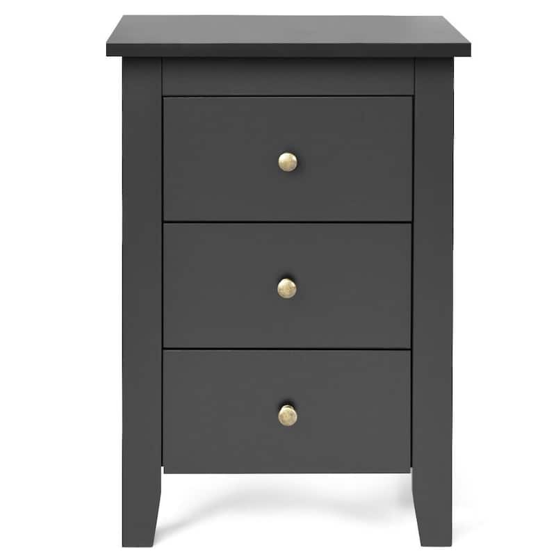 Black Bedside Table with 3 Drawers and Open Shelf Compact Storage Cabinet for Bedroom