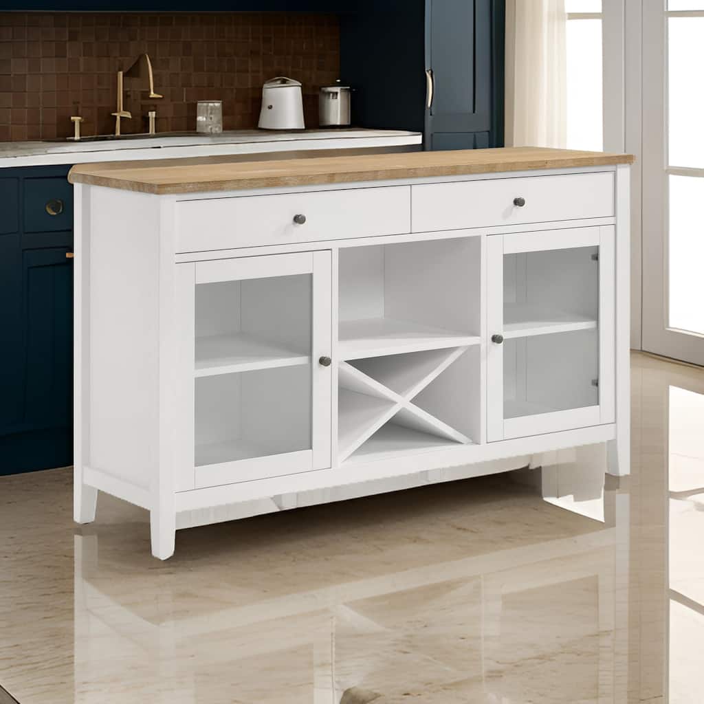 Hoa 59 Inch Dining Sideboard Console Cabinet, 2 Doors, White Brown Wood