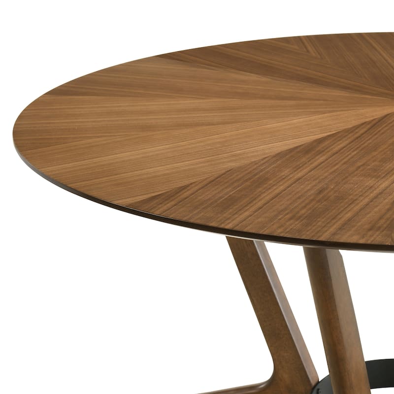 Alana Dining Table, Walnut Brown Rubberwood, Black Metal, 54 Inch Round - Walnut Brown, Black