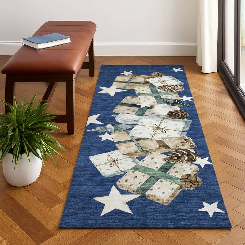 Premium Washable Super Soft Christmas Presents Mayfield Rug - Navy - 2'3" x 7'6"