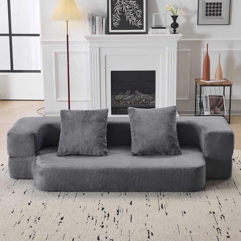Chenille Transformable Sofa - Supportive Foam Fold-Out Bed