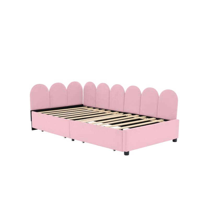 Velvet Upholstered Daybed with 2 Drawers and Soft Fabric Headboard for Bedroom