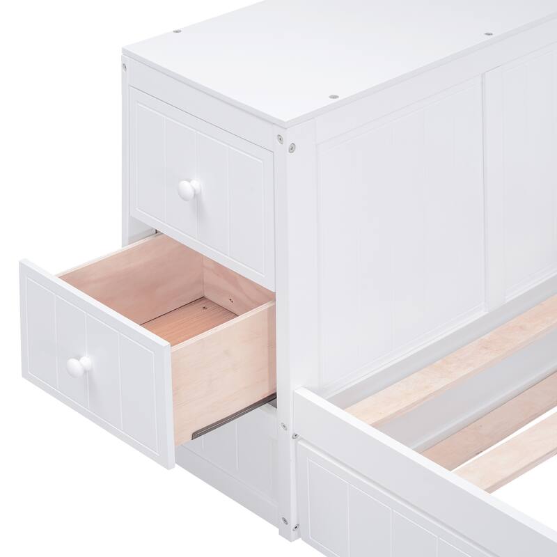 Twin Size Daybed with Storage, Trundle, and Charging Station in White