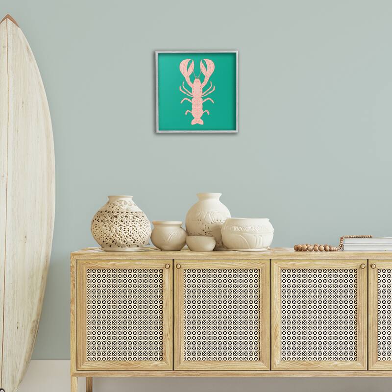 Stupell Minimal Pink & Green Lobster Framed Giclee Art Design By Sazerelli Designs